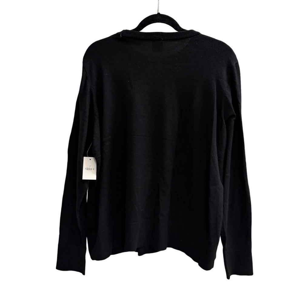 NWT NIKKA K Sweater with Cat Graphic Wearing a Pink Bow Black Size 1X - Picture 2 of 6